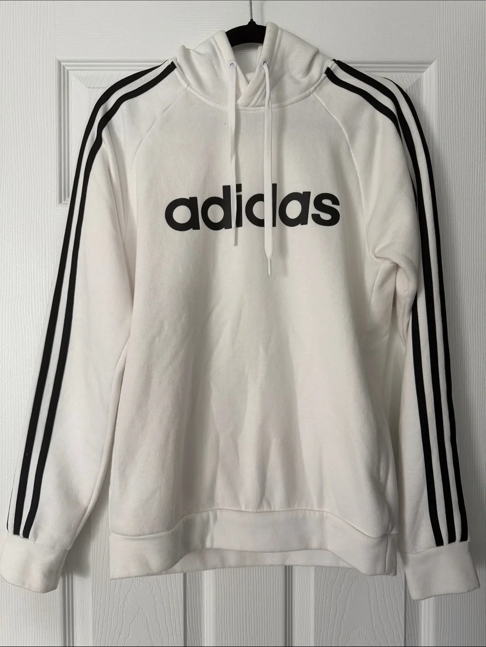 adidas White Hoodie Sweatshirt with Black Three-Stripes